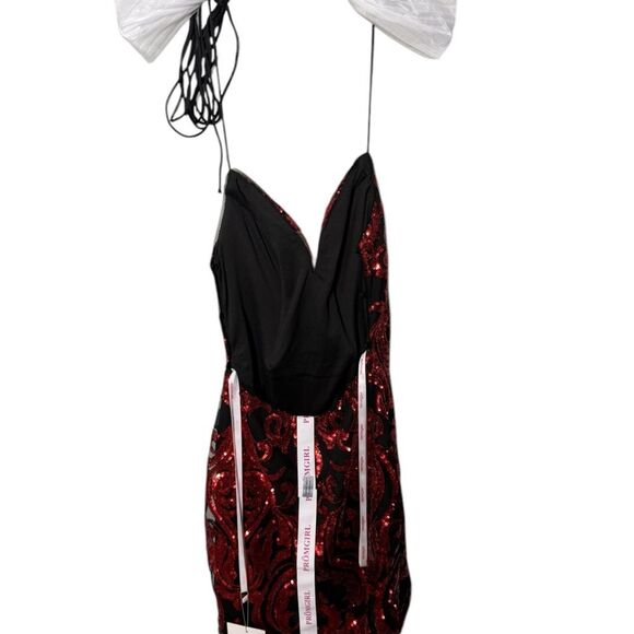 NWT Promgirl Ruby Red Black Sequin overlay short corset back homecoming dress 2 - Picture 7 of 9